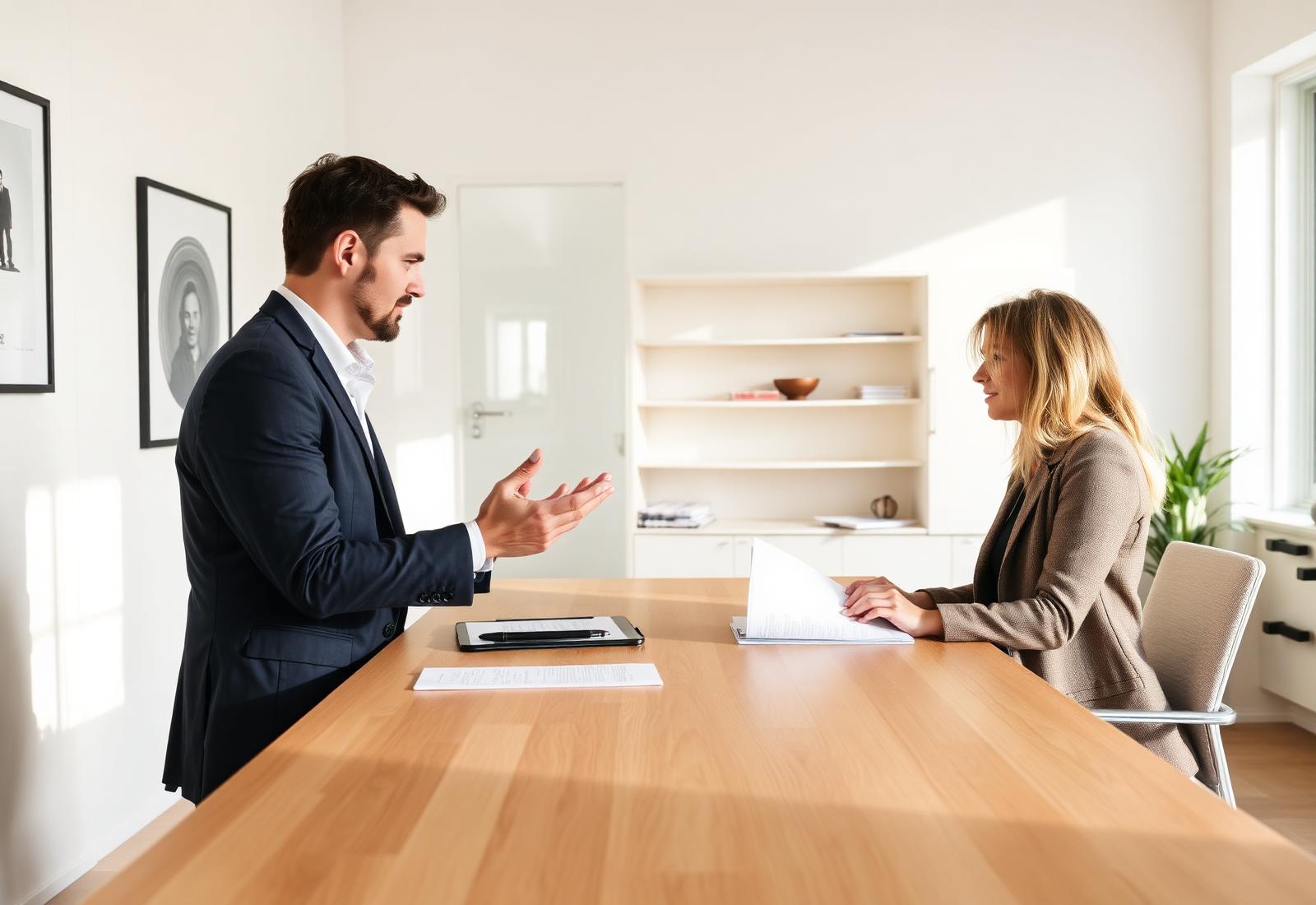 Échange professionnel en bureau notarial